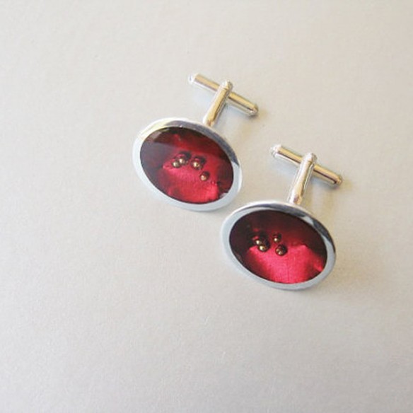 Red resin cufflinks, round silver cufflinks with red gold resin, moden minimalist cufflinks, avant garde cufflinks.