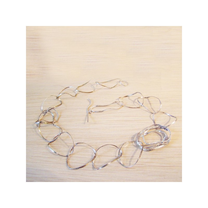 Avant garde necklace, irregular wavy circles, sterling handmade