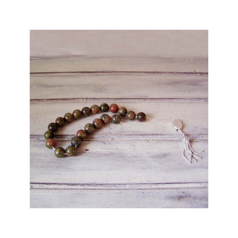 Unakite worry beads set, sterling silver and unakite round beads, Greek worry beads, komboloi.