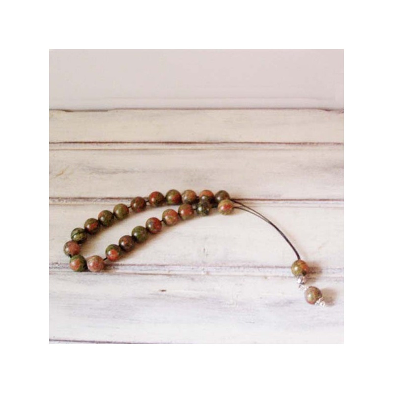 Unakite worry beads set, sterling silver and unakite round beads, Greek worry beads, komboloi.
