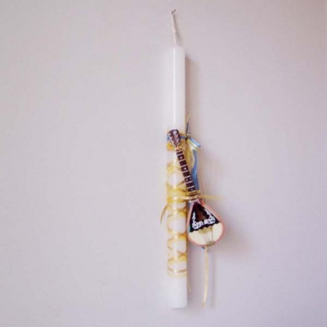 Greek Easter candle with bouzouki miniature, white Greek Easter candle, decorated with a vintage bouzouki miniature 2