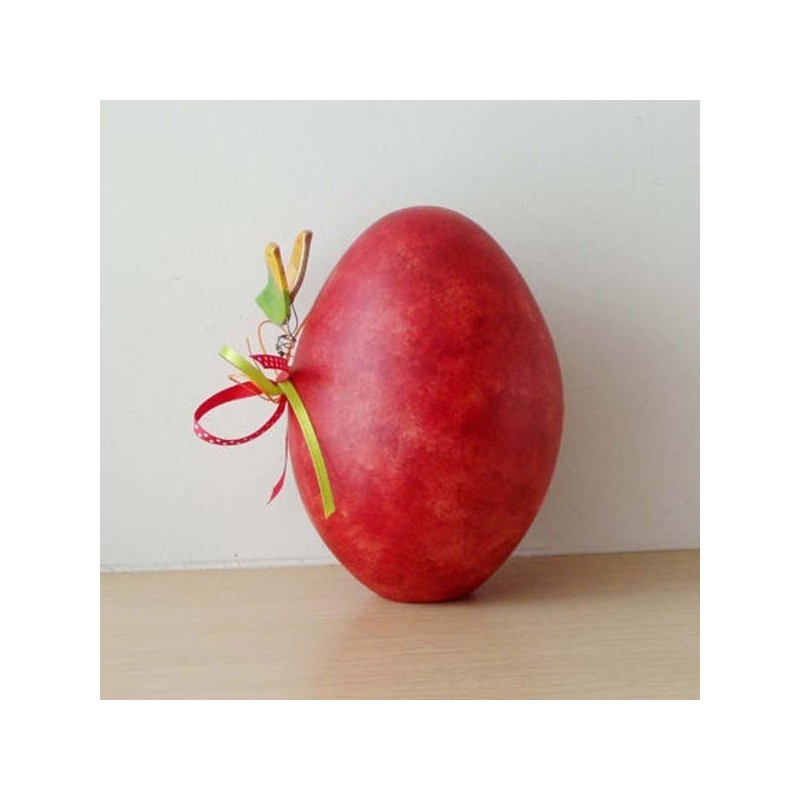 Red Easter egg sculpture, ceramic Easter egg, red egg decorated with birdies and ribbons, Greek decorative pottery