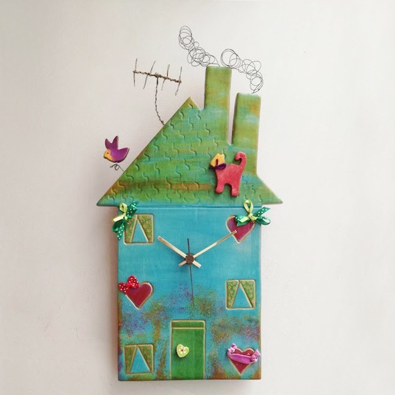 Green house clock, colourful ceramic...