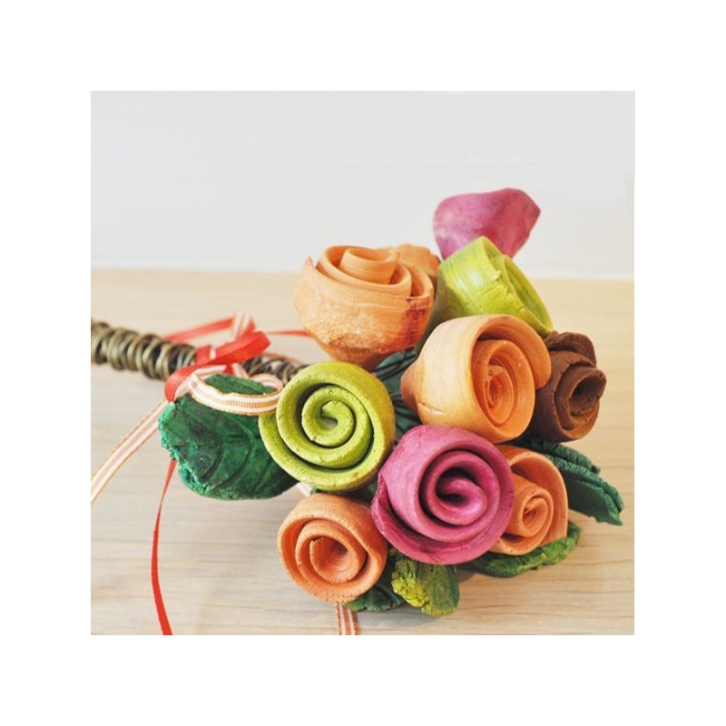 Ceramic rose bouquet , multi-coloured, brass wire stems.