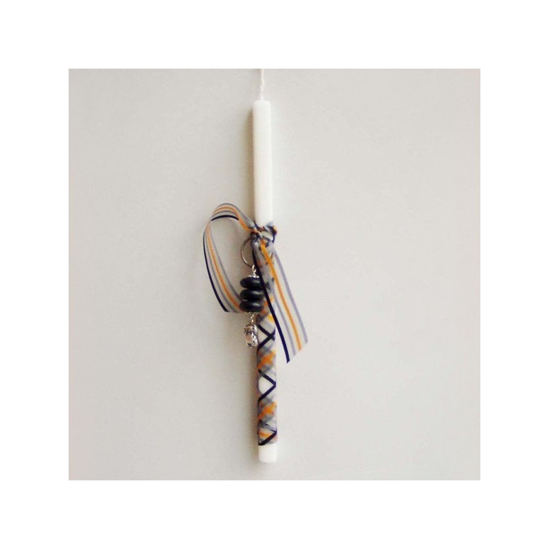 Greek Easter candle with VW bug key chain, white Easter candle for boys and men with alloy bug car keyring, Greek lambada