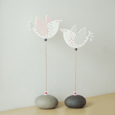 White dove sculpture, white porcelain bird sculpture on tall wire and stoneware round base 2