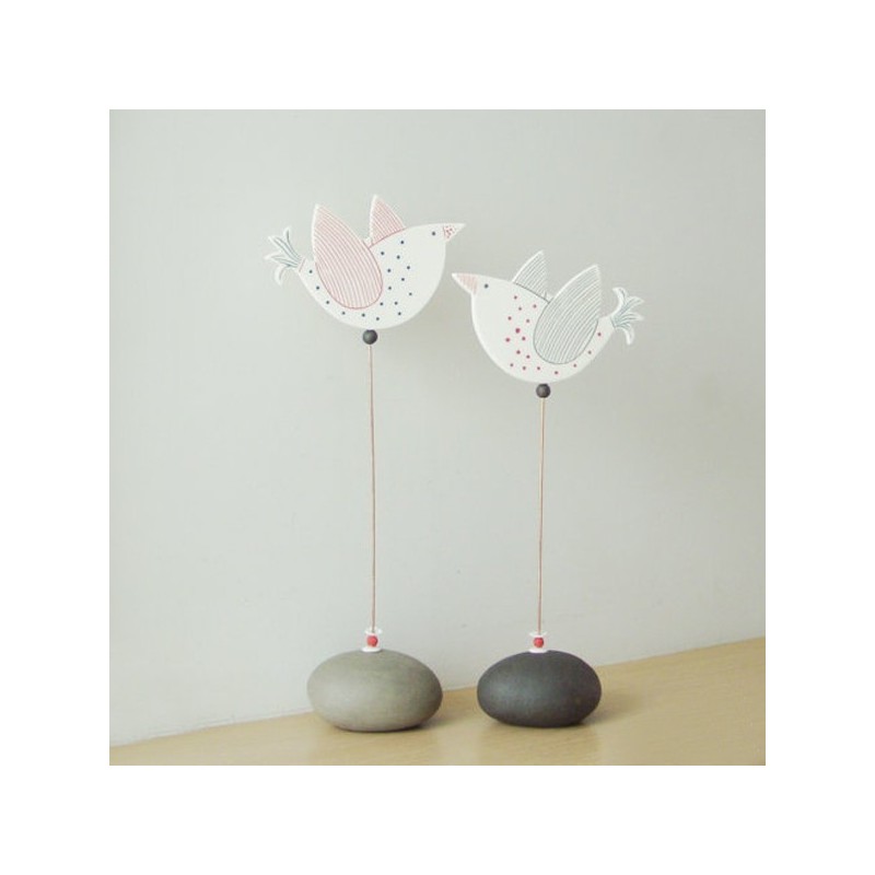 White dove sculpture, white porcelain bird sculpture on tall wire and stoneware round base