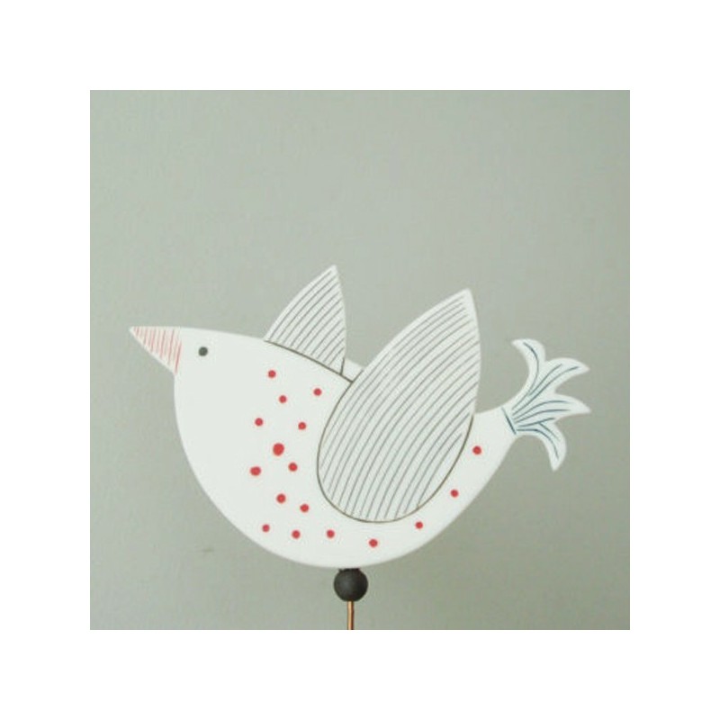 White dove sculpture, white porcelain bird sculpture on tall wire and stoneware round base