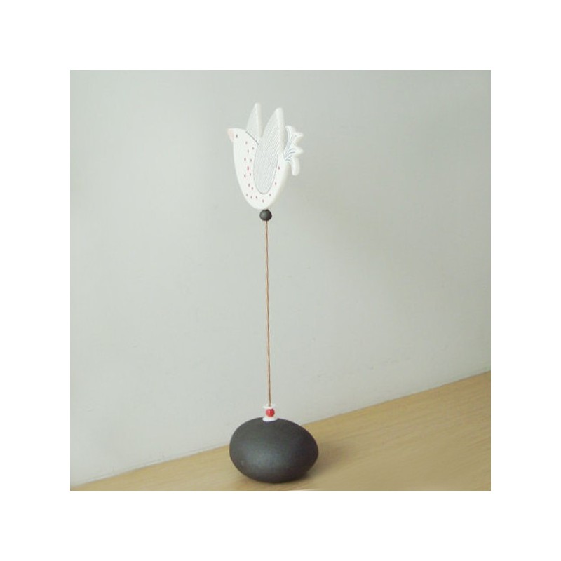 White dove sculpture, white porcelain bird sculpture on tall wire and stoneware round base