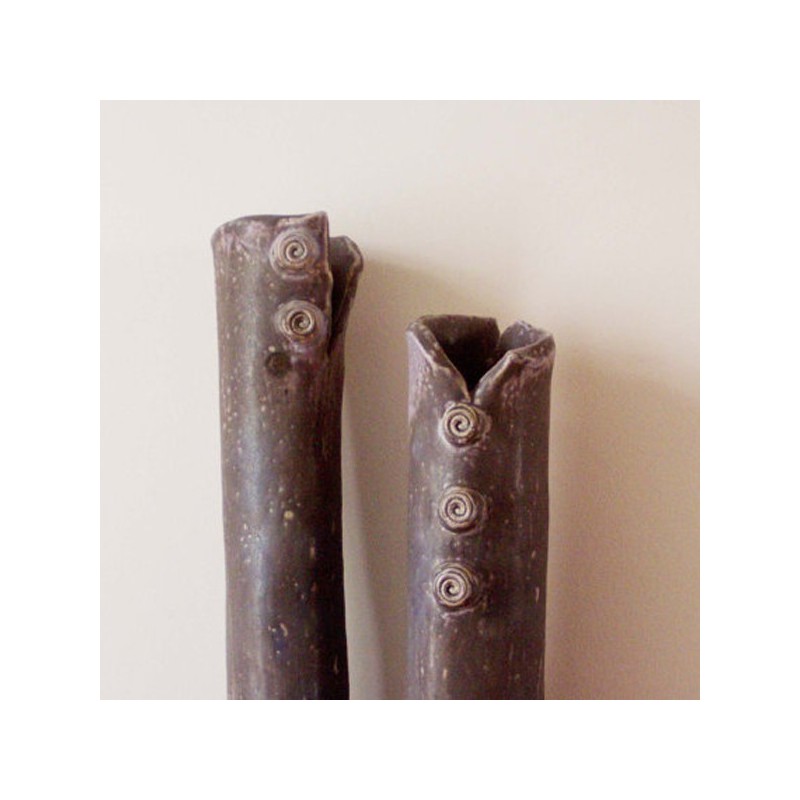 Long tubular vases, handbuilt stoneware vases in grey, set of two