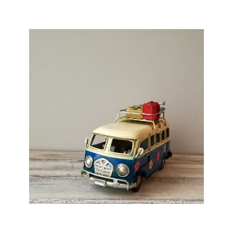 Red Van Miniature, Hippie Van in Red and Creamy White With Painted Flowers  and Baggage on Baggage Rack, Collectible Van Miniature 