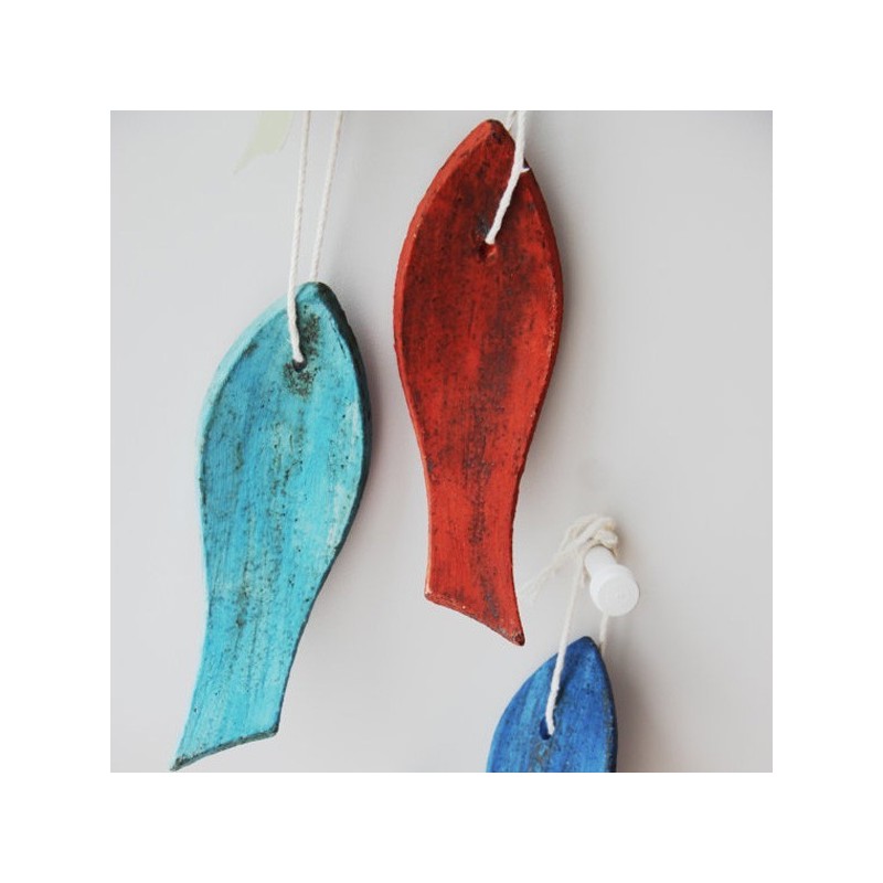 Turquoise ceramic fish, rustic fish wall hanging, stoneware fish with inky spots, summer decor fish, fish favours