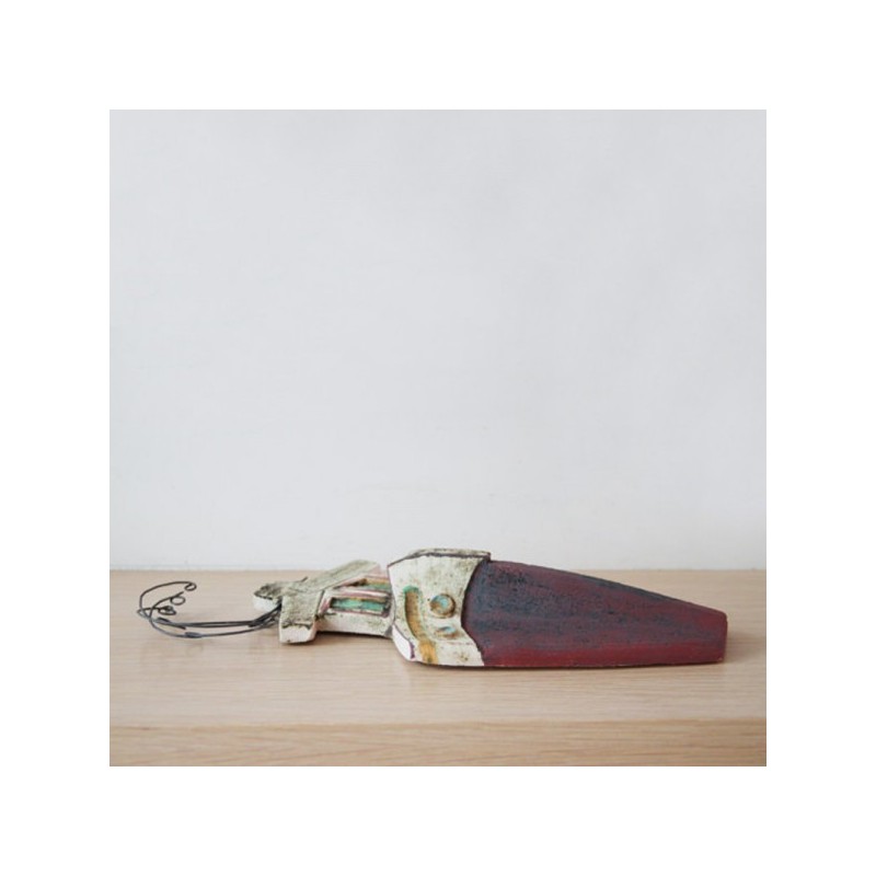 Rustic ship bow, ceramic ship bow with wire steam and captains cabin, colourful ceramic ship, Greek ship wall hanging