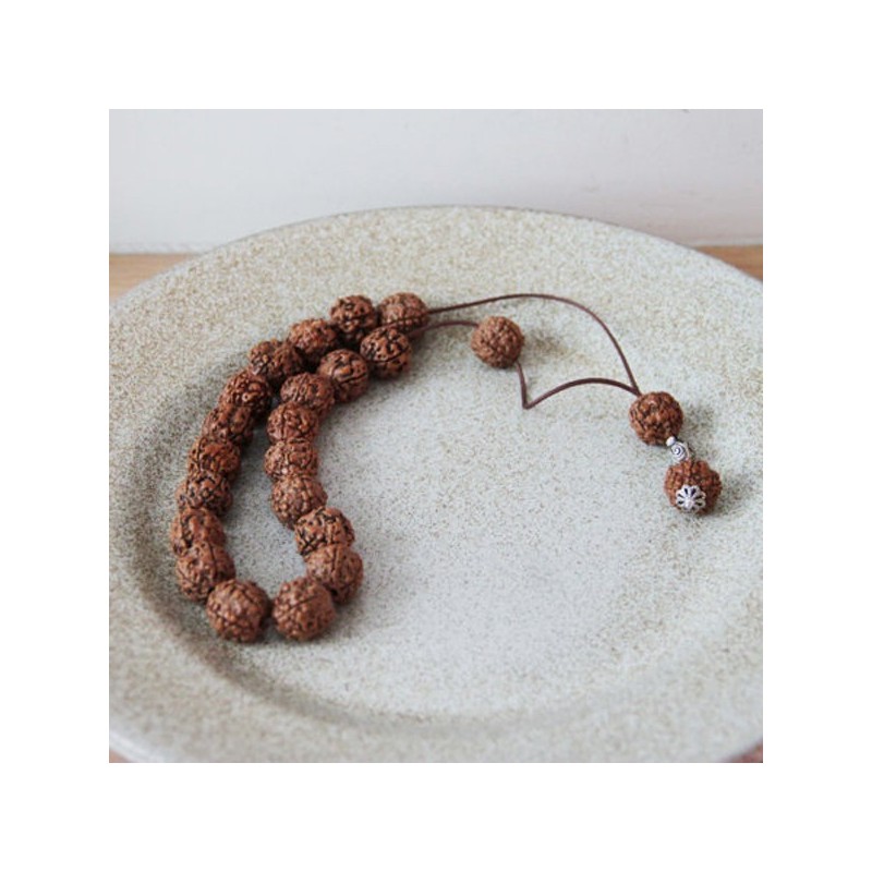 Rudraksha nuts worry beads, dried nuts beads set, Greek komboloi, prayer beads-mala, sterling silver and nuts beads set