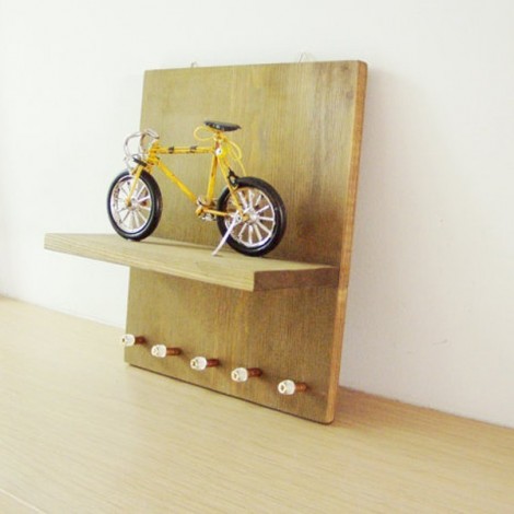 Yellow bicycle keyhanger, wooden shelf, wall, key organiser with yellow, racing bike miniature, bicycle wall decor and organiser 2