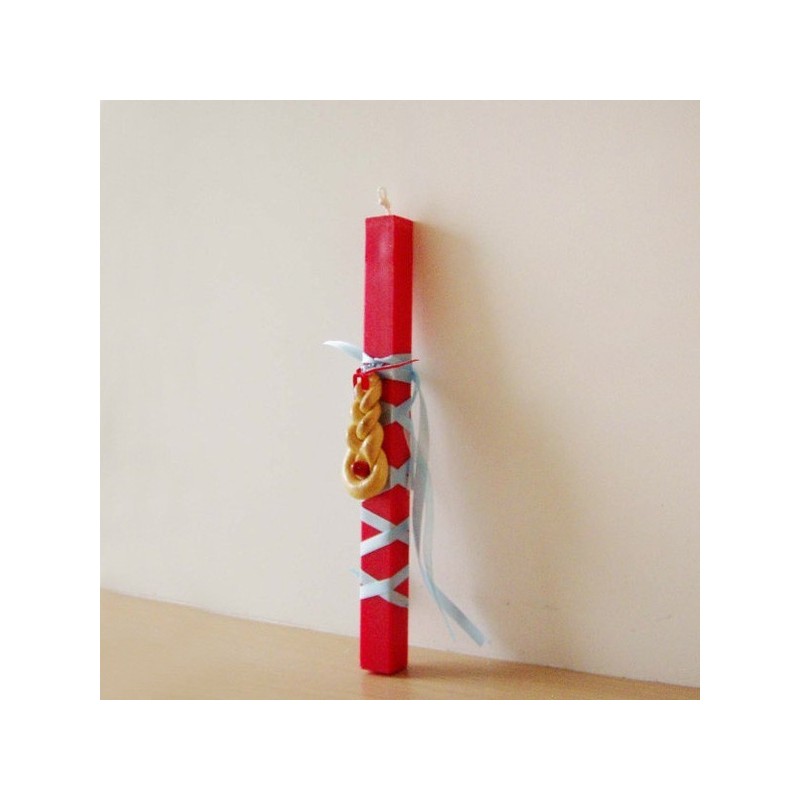 Tsoureki Easter candle, red, Greek Easter candle with traditonal Greek tsoureki, Greek lambada