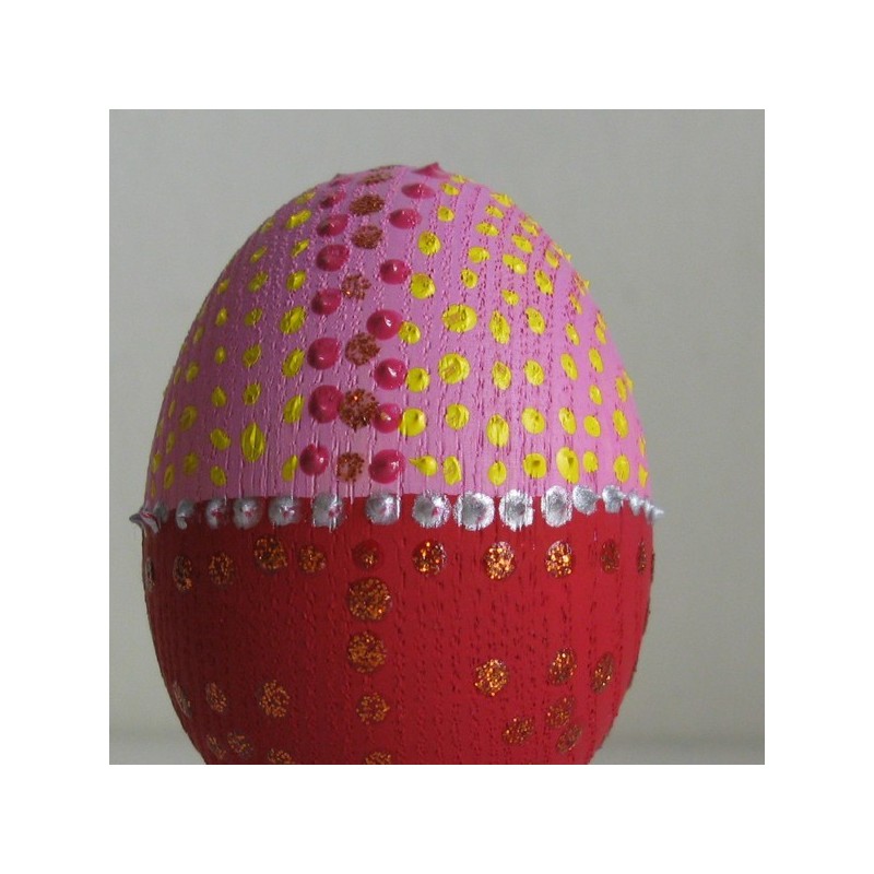 Wooden Easter egg, red-pink easter egg, rustic Easter egg on copper base