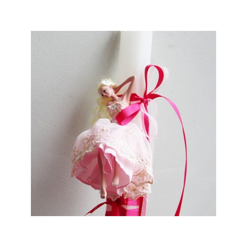 Princess Easter candle, Greek Easter candle for girls with blond princess in a pink gown