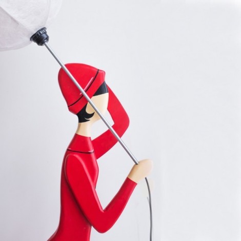 Wooden sculpture light,  girl with umbrella floor lamp 2