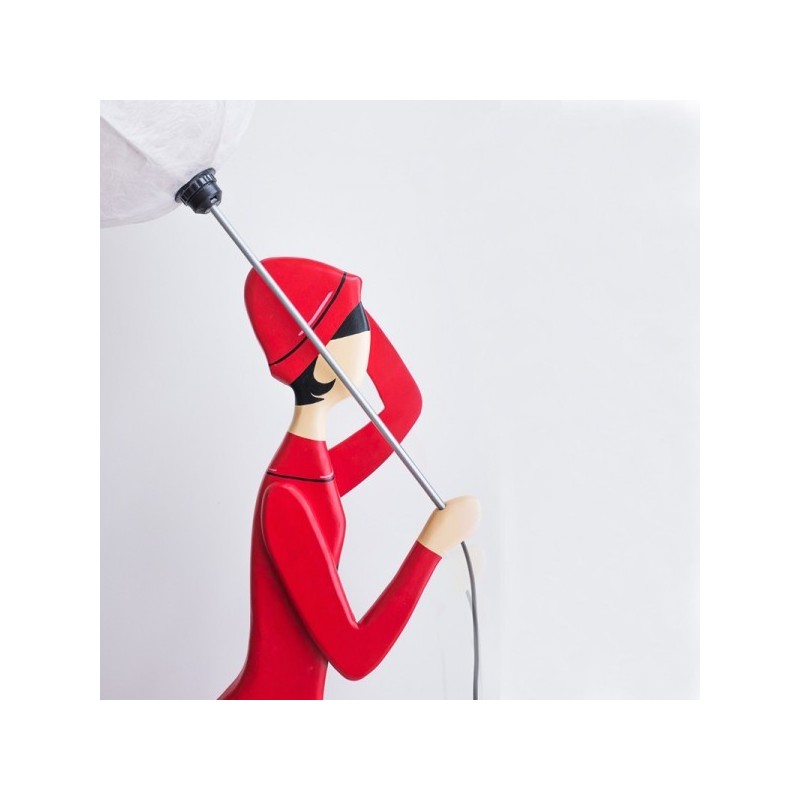 Wooden sculpture light,  girl with umbrella floor lamp