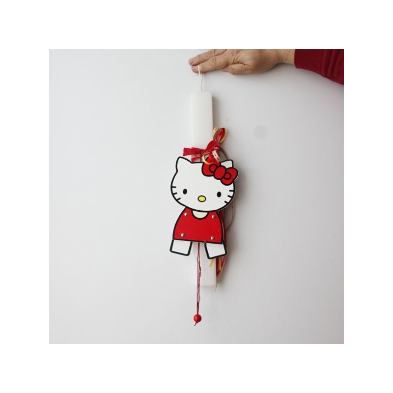 Χειροποίητη λαμπάδα με ξύλινη μαριονέτα Hello Kitty