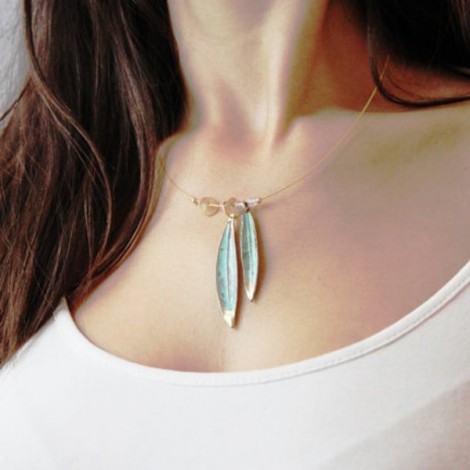 Olive leaves necklace, gold and vertigris, electroplated olive leaves necklace, real olives leaves, minimal necklace 2