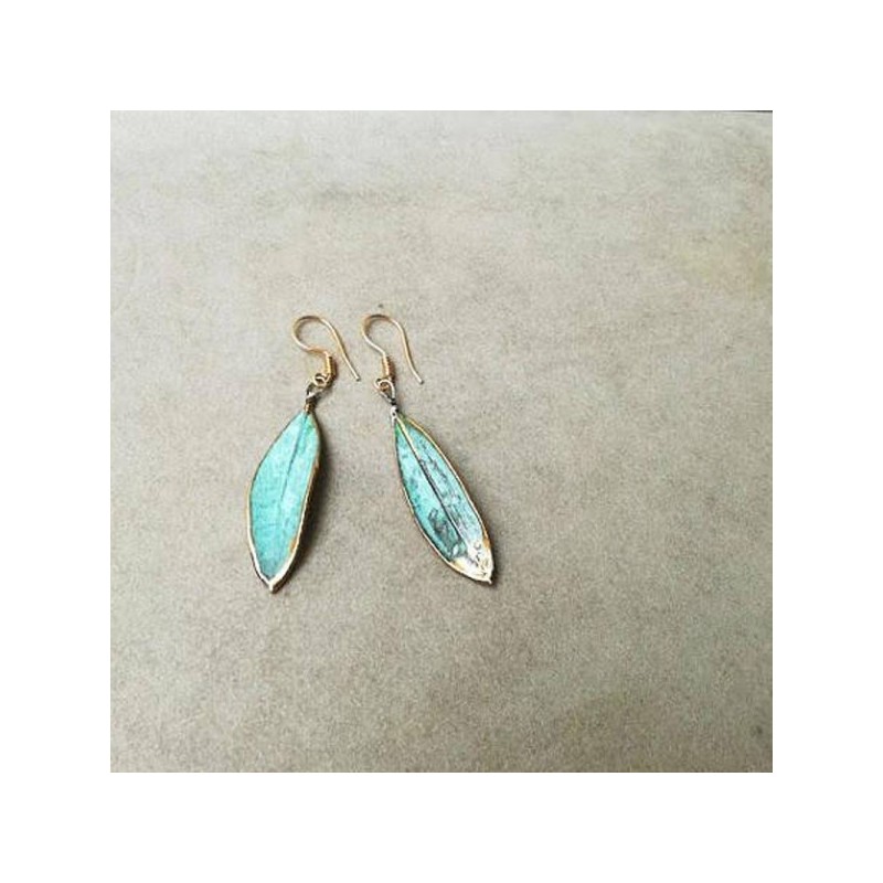 Olive leaves earrings, gold and vertigris, electroplated drop earrings of olive leaves, real olives leaves earrings