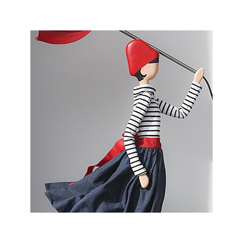 Wooden table lamp, girl with umbrella lamp