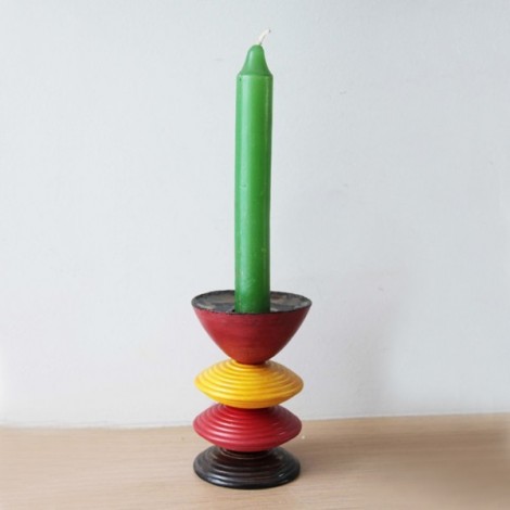 Multi-coloured, earthenware candleholder, handmade and handpainted, four tiered, ceramic candlestick 2