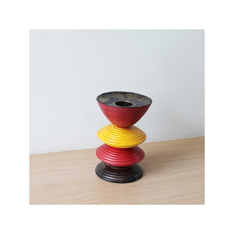 Multi-coloured, earthenware candleholder, handmade and handpainted, four tiered, ceramic candlestick