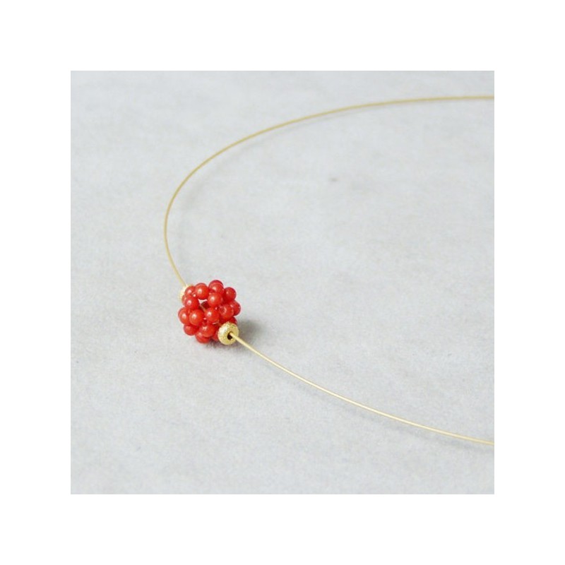 Red coral ball minimal necklace,...