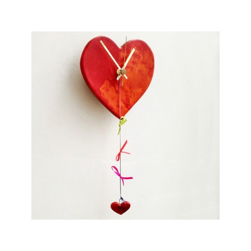 Red heart clock, ceramic heart clock of earthenware clay, lovers clock, kardiologist's clock, Valentine's red heart gift