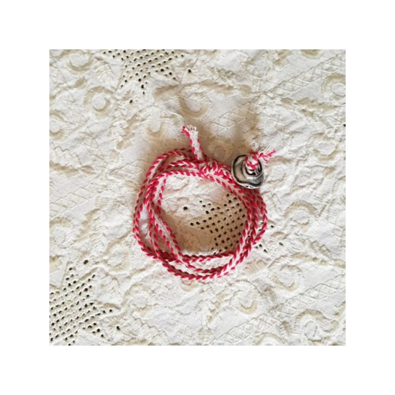 Triple March bracelet, traditional March bracelet, silver heart March cuff, red white folk, March bracelet or choker necklace