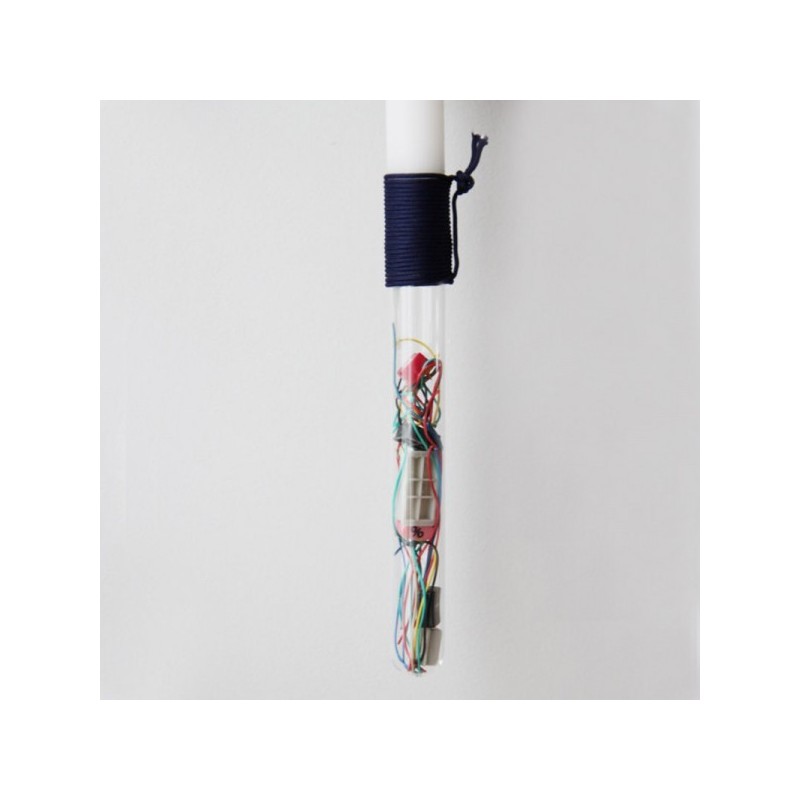 Computer wires Easter candle, white Easter candle with colorful computer wires in test tube, boys, geeky Greek Easter lambada