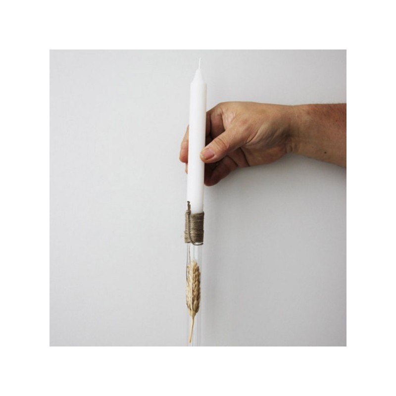Wheat flower Easter candle, white Easter candle with dried wheat flower in test tube