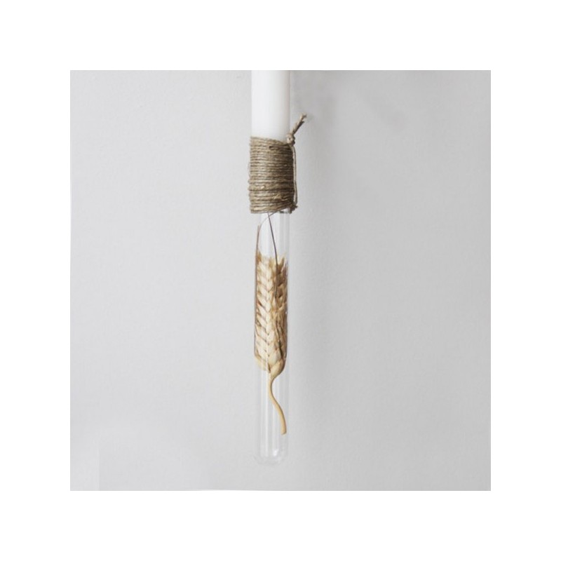 Wheat flower Easter candle, white Easter candle with dried wheat flower in test tube
