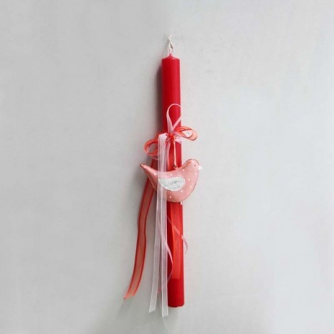 Pink bird Easter candle, metal decorative pink bird on red, Greek Easter candle, red Greek Easter candle 2