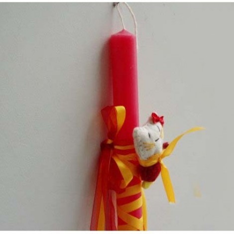 Red Greek Easter candle with felt kitty decoration, white and red felt kitty tied on a red Easter candle for girls 2