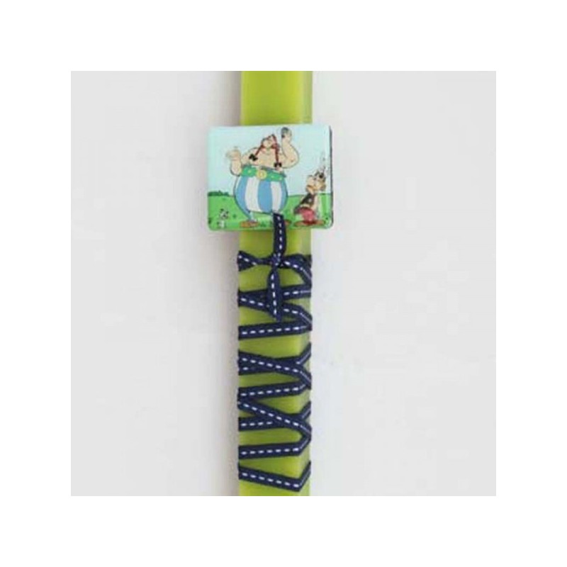 Obelix Easter candle, boys' Greek Easter candle with Obelix magnet, lime green candle with cartoon magnet