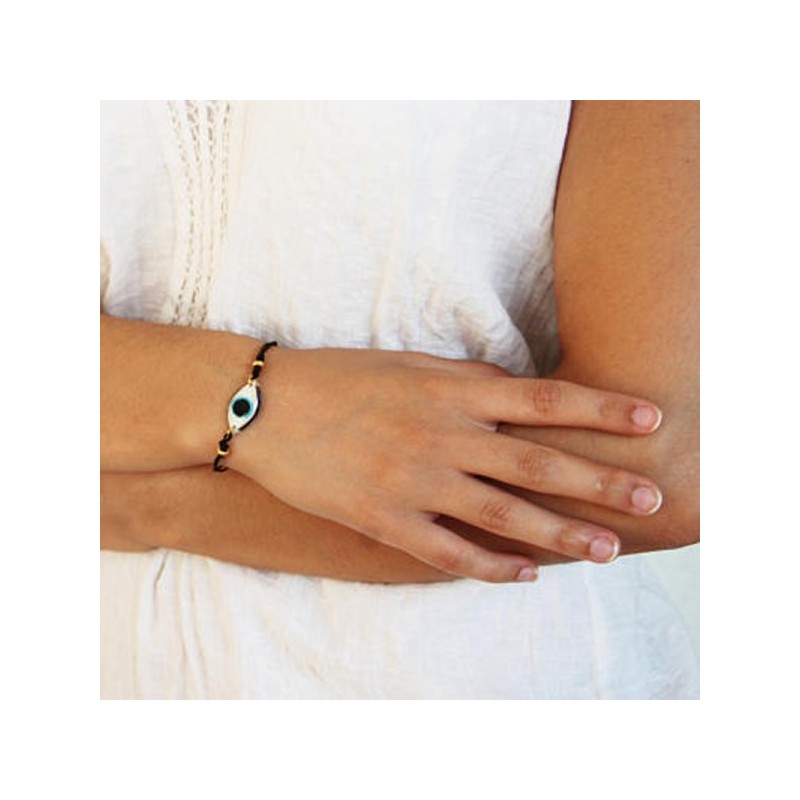 Blue eye bracelet, oval blue eye of plexi glass and resin on black cord, blue eye macrame bracelet, eye friendship bracelet