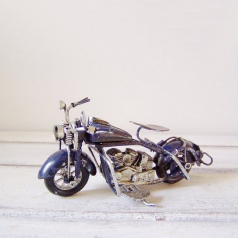 Navy blue motorbike miniature, metal miniature, Harley type bike, shabby decor, alloy bike, retro collectible bike. 2