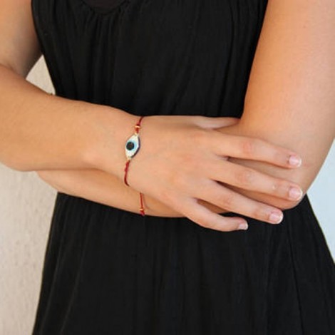 Blue eye bracelet, oval blue eye of plexi glass and resin on red cord, blue eye macrame bracelet 2