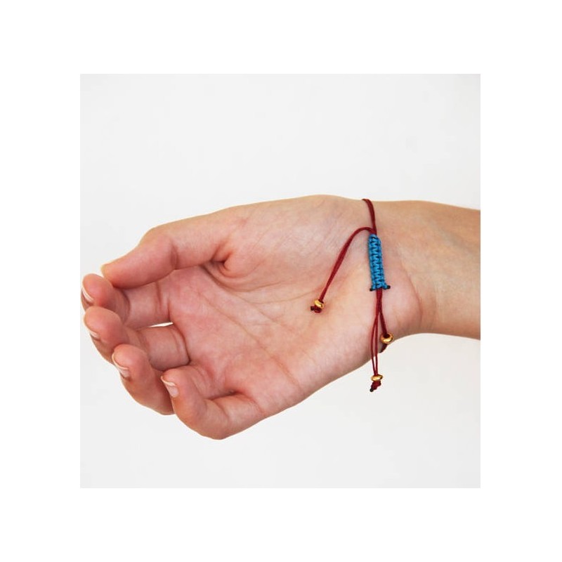 Blue eye bracelet, oval blue eye of plexi glass and resin on red cord, blue eye macrame bracelet