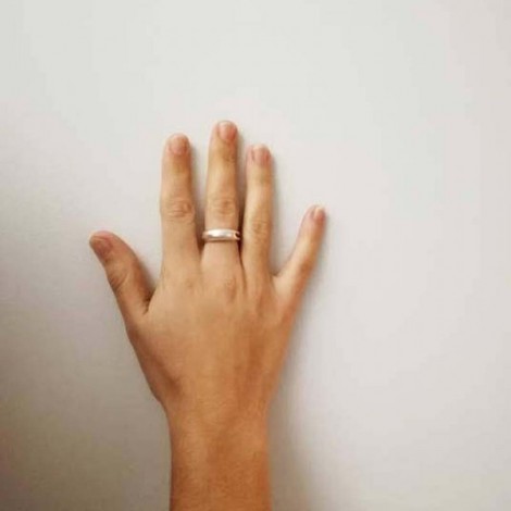 Chunky silver band, solid sterling silver band with side openings, matte grainy silver band ring 2