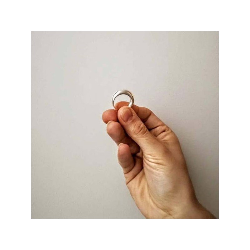 Chunky silver band, solid sterling silver band with side openings, matte grainy silver band ring