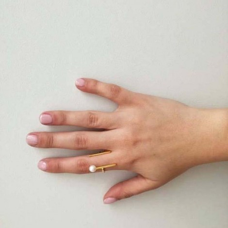 Gold bars ring, open gold plated ring with white pearl, sterling silver gold plated ring 2