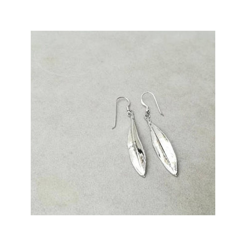 Olive leaves earrings, silver, electroplated drop earrings of olive leaves, real olives leaves earrings with sterling hooks