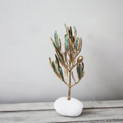 Real olive branch, tree like olive branch with gold-vertigris patina, electroplated branch in gold and turquoise green 2