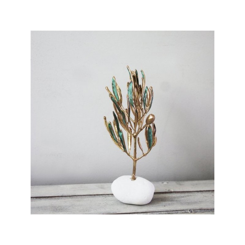 Real olive branch, tree like olive branch with gold-vertigris patina, electroplated branch in gold and turquoise green