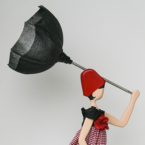 Wooden table lamp, girl with umbrella lamp 2